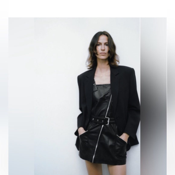 NWOT Zara moto genuine leather mini dress Small - Picture 3 of 5